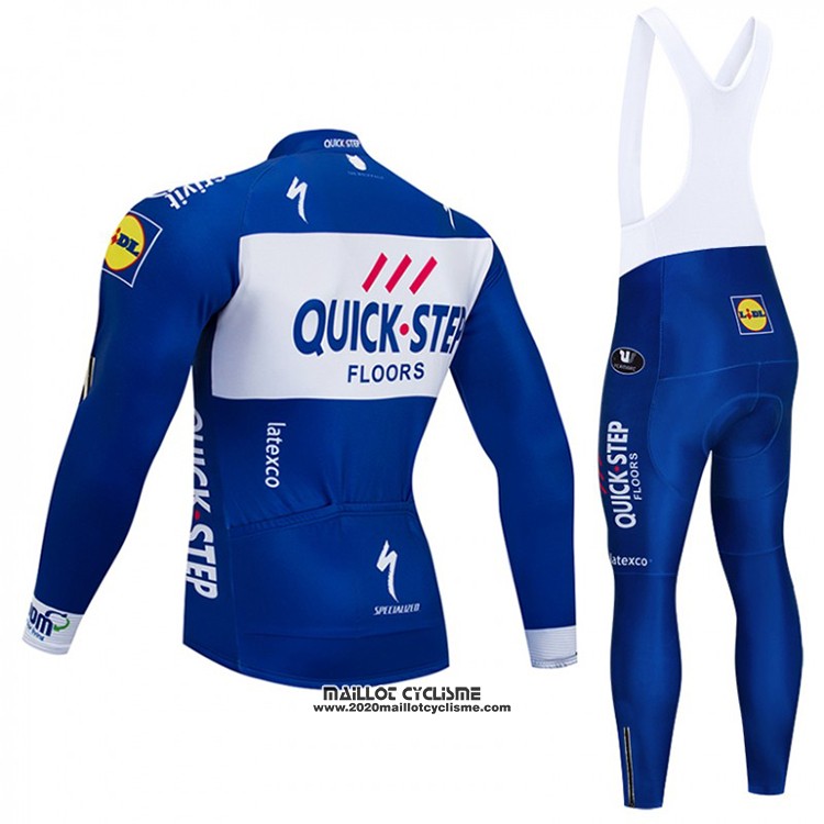 2018 Maillot Ciclismo Quick Step Floors Bleu et Blanc Manches Longues et Cuissard